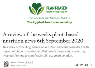 A review of the week’s plant-based nutrition news 6th September 2020