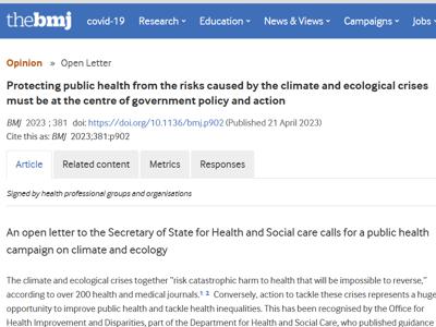 Open letter: Protecting public health from the risks caused by the climate and ecological crises must be at the centre of government policy and action