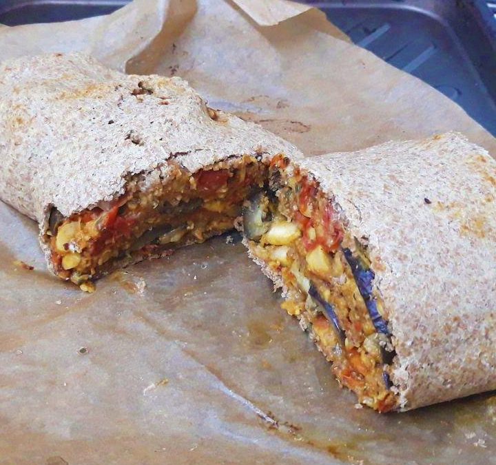 Aubergine and tomato strudel