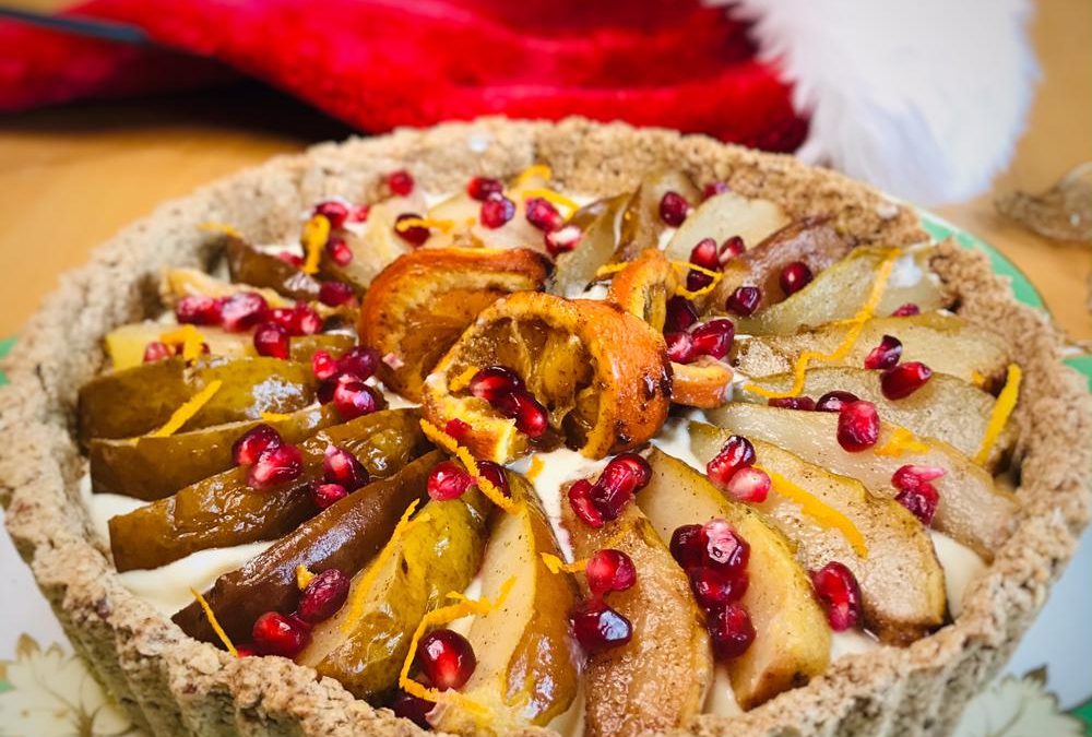 Spiced pear and orange tart